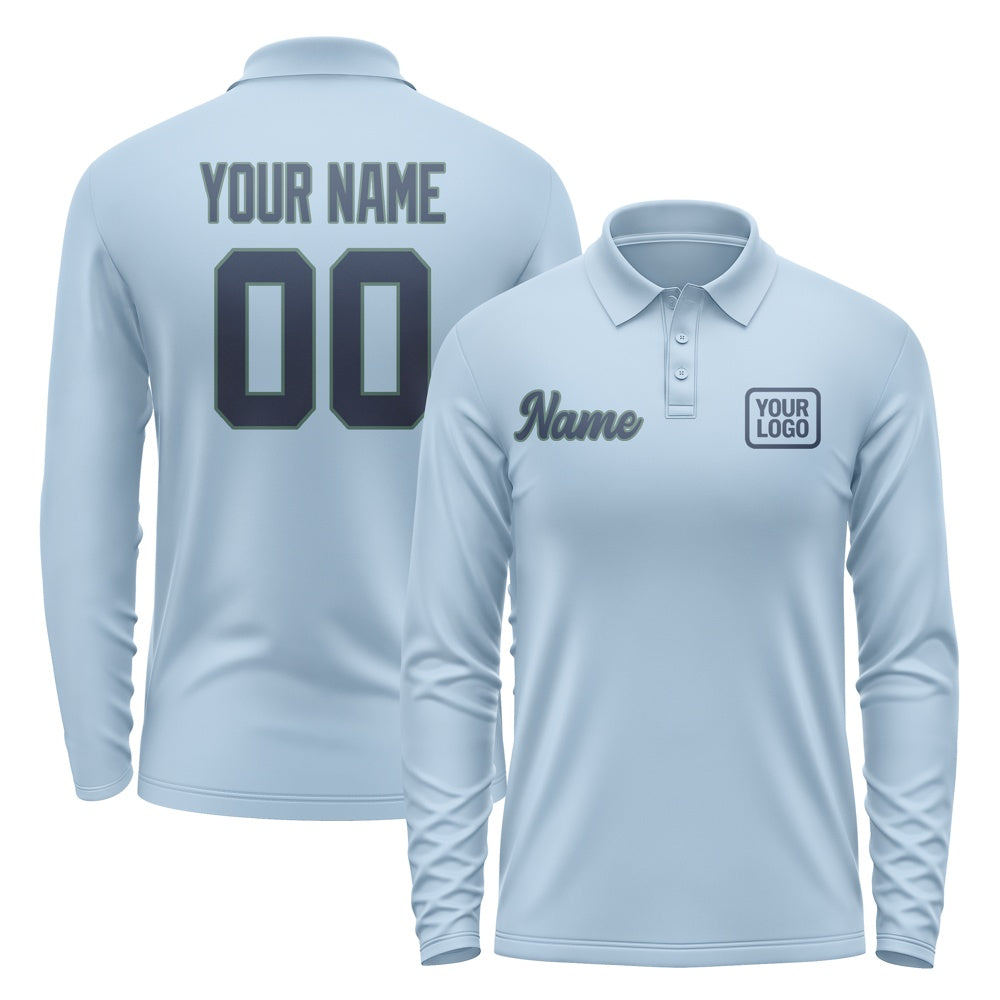Custom Light Blue Blue Long Sleeve Polo Shirt