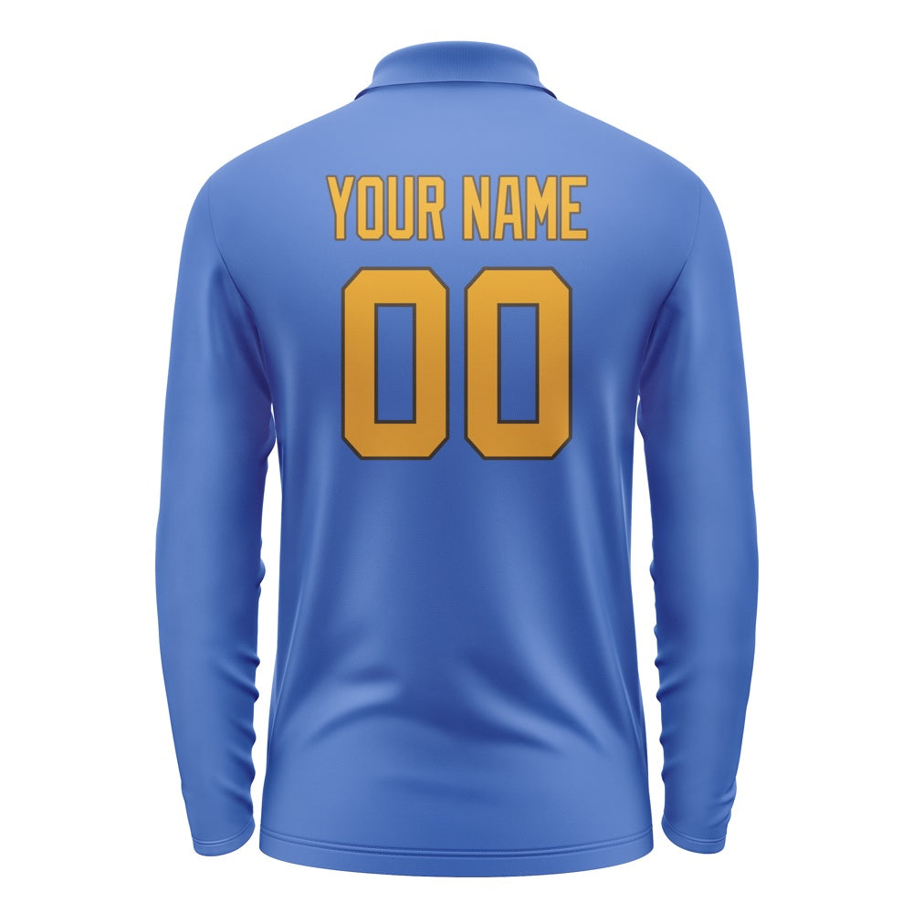 Custom Sky Blue Yellow Long Sleeve Polo Shirt