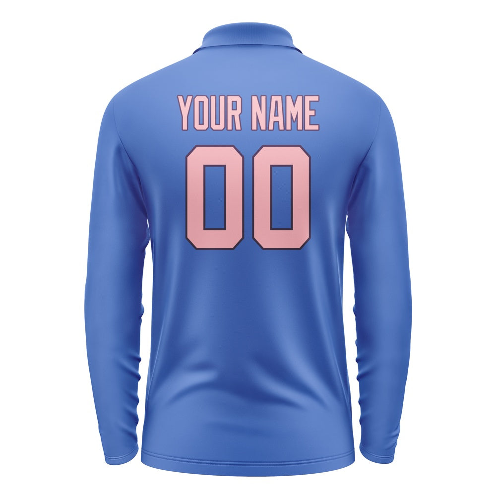 Custom Sky Blue Light Pink Long Sleeve Polo Shirt