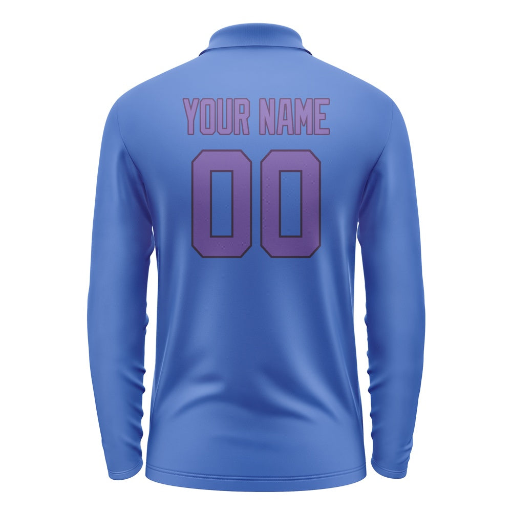 Custom Sky Blue Light Purple Long Sleeve Polo Shirt