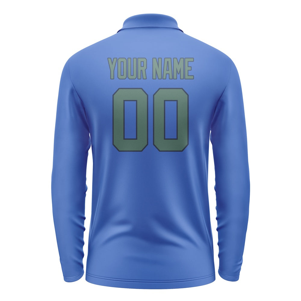 Custom Sky Blue Blue Green Long Sleeve Polo Shirt