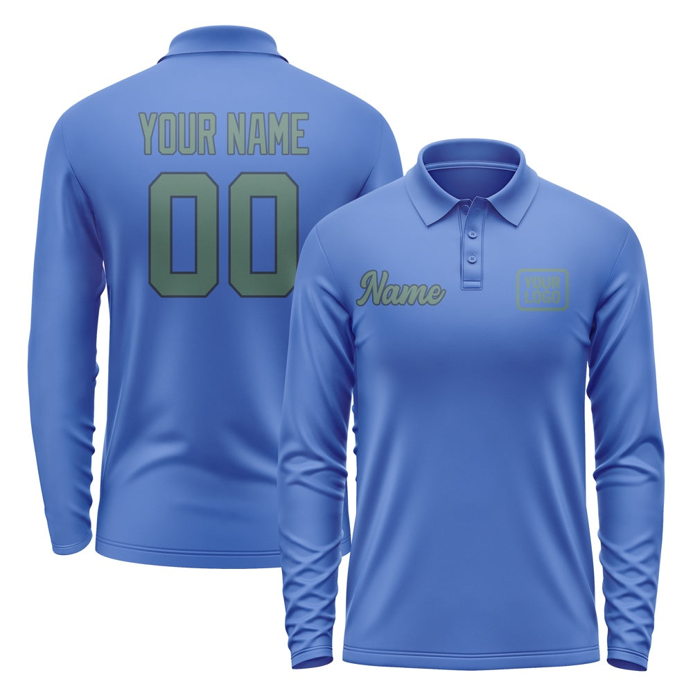 Custom Sky Blue Blue Green Long Sleeve Polo Shirt