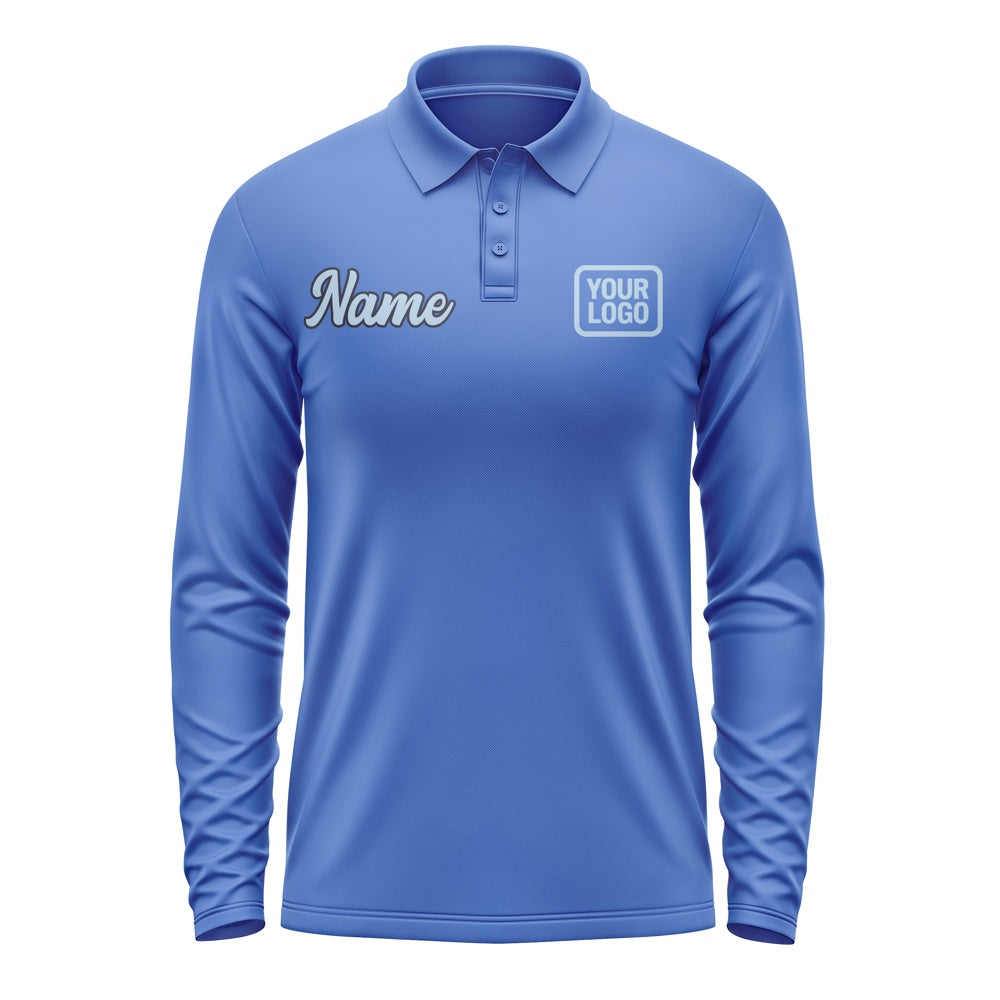 Custom Sky Blue Light Blue Long Sleeve Polo Shirt