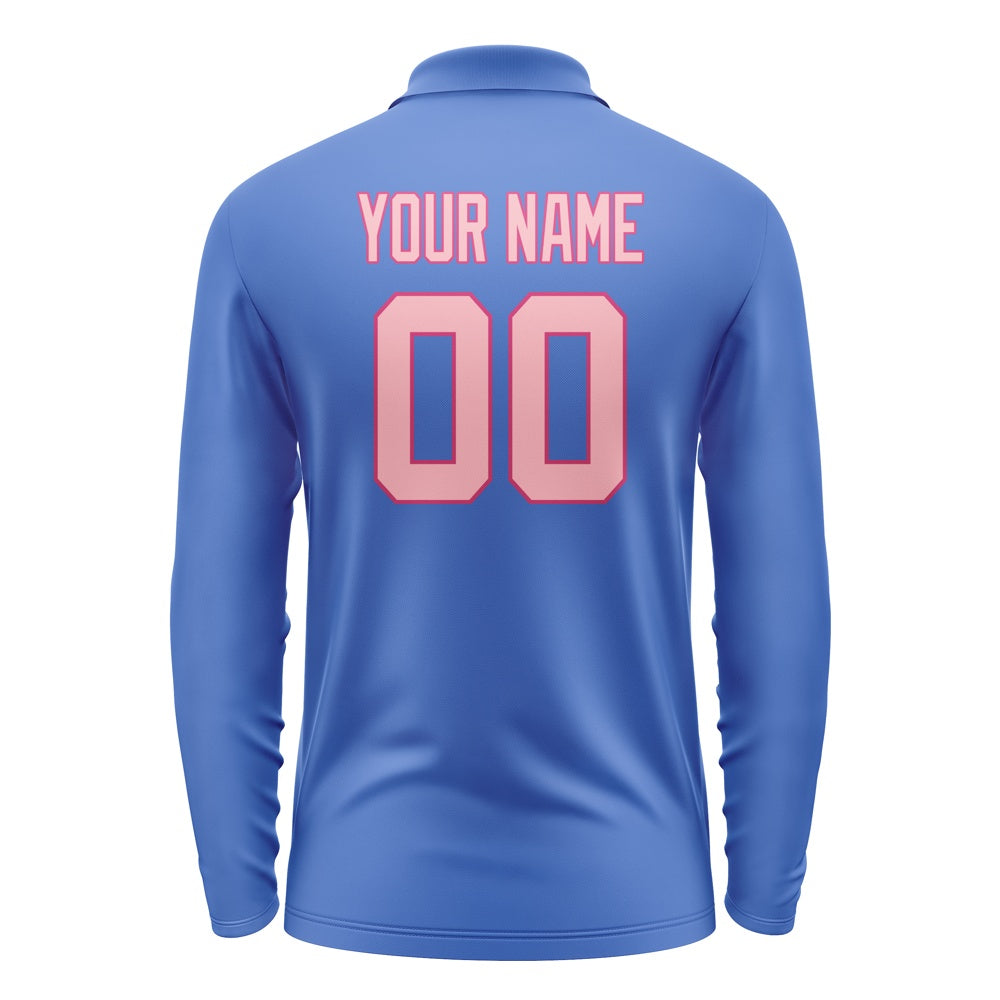 Custom Sky Blue Light Pink Long Sleeve Polo Shirt