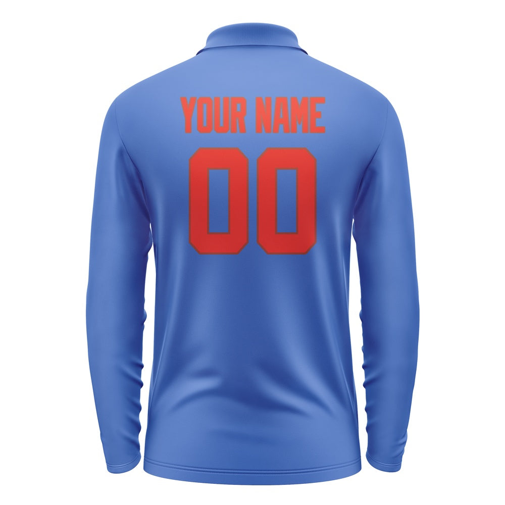Custom Sky Blue Orange Red Long Sleeve Polo Shirt