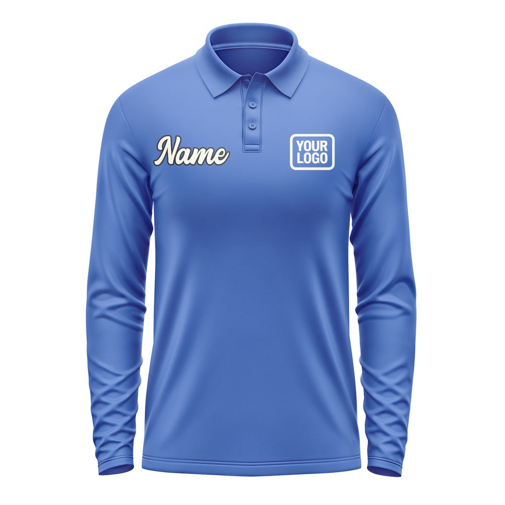 Custom Sky Blue Cream Long Sleeve Polo Shirt