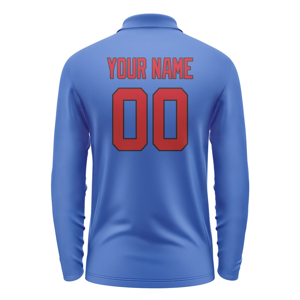 Custom Sky Blue Red Long Sleeve Polo Shirt