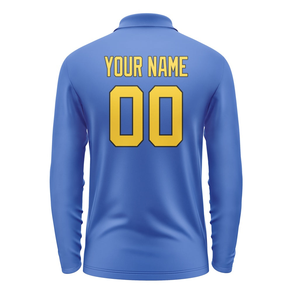 Custom Sky Blue Gold Long Sleeve Polo Shirt