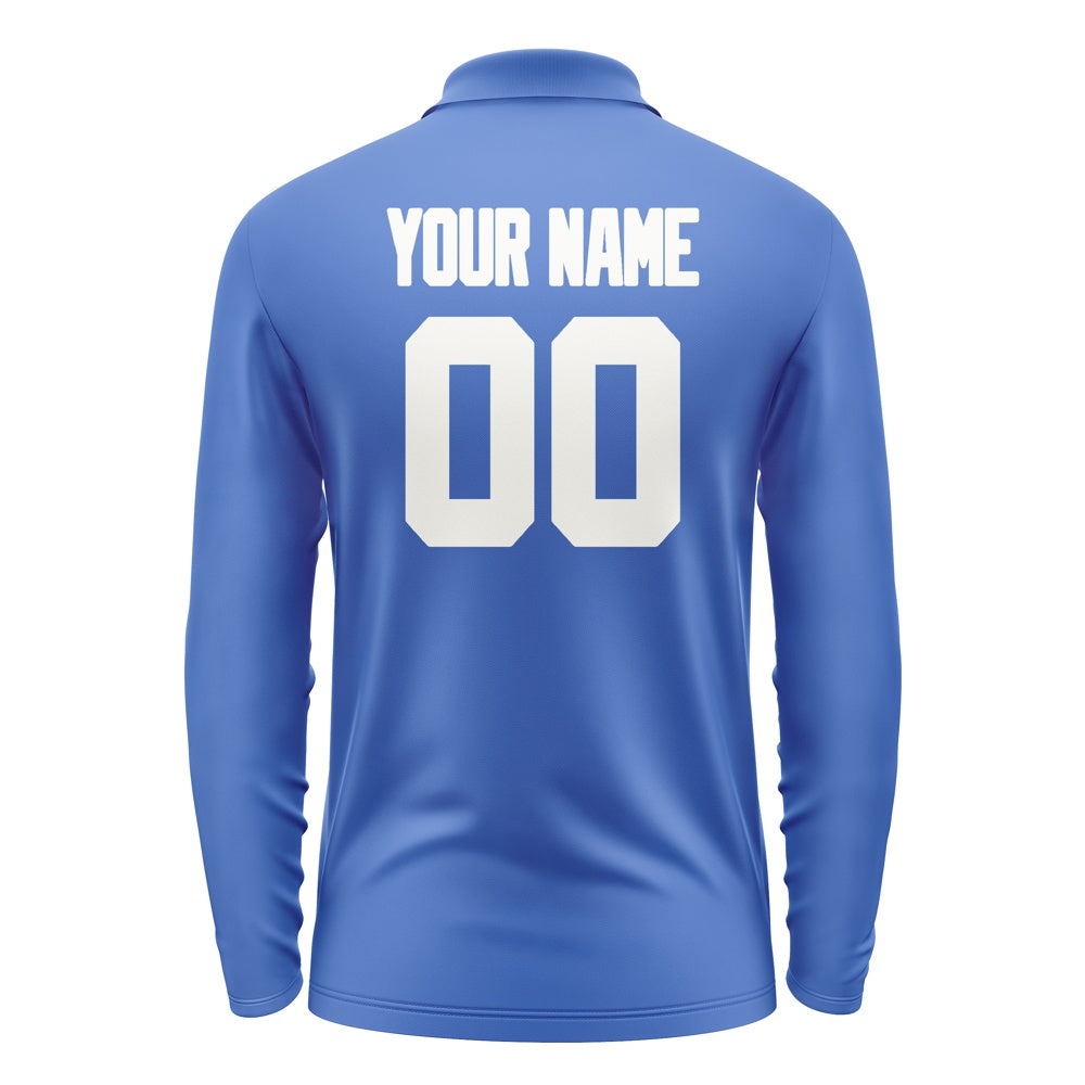 Custom Sky Blue White Long Sleeve Polo Shirt