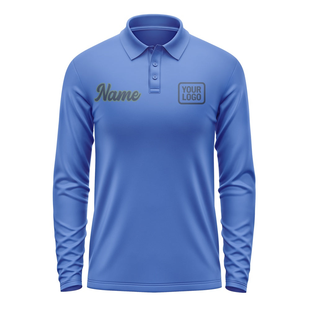 Custom Sky Blue Blue Long Sleeve Polo Shirt