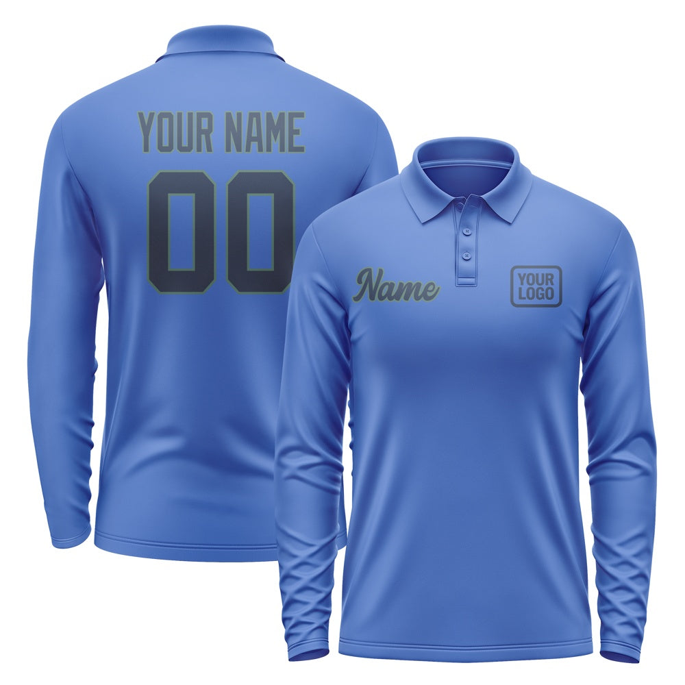 Custom Sky Blue Blue Long Sleeve Polo Shirt