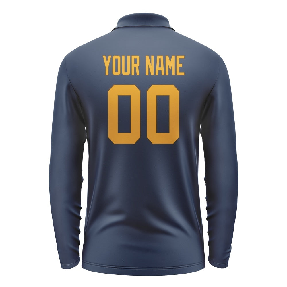 Custom Blue Yellow Long Sleeve Polo Shirt