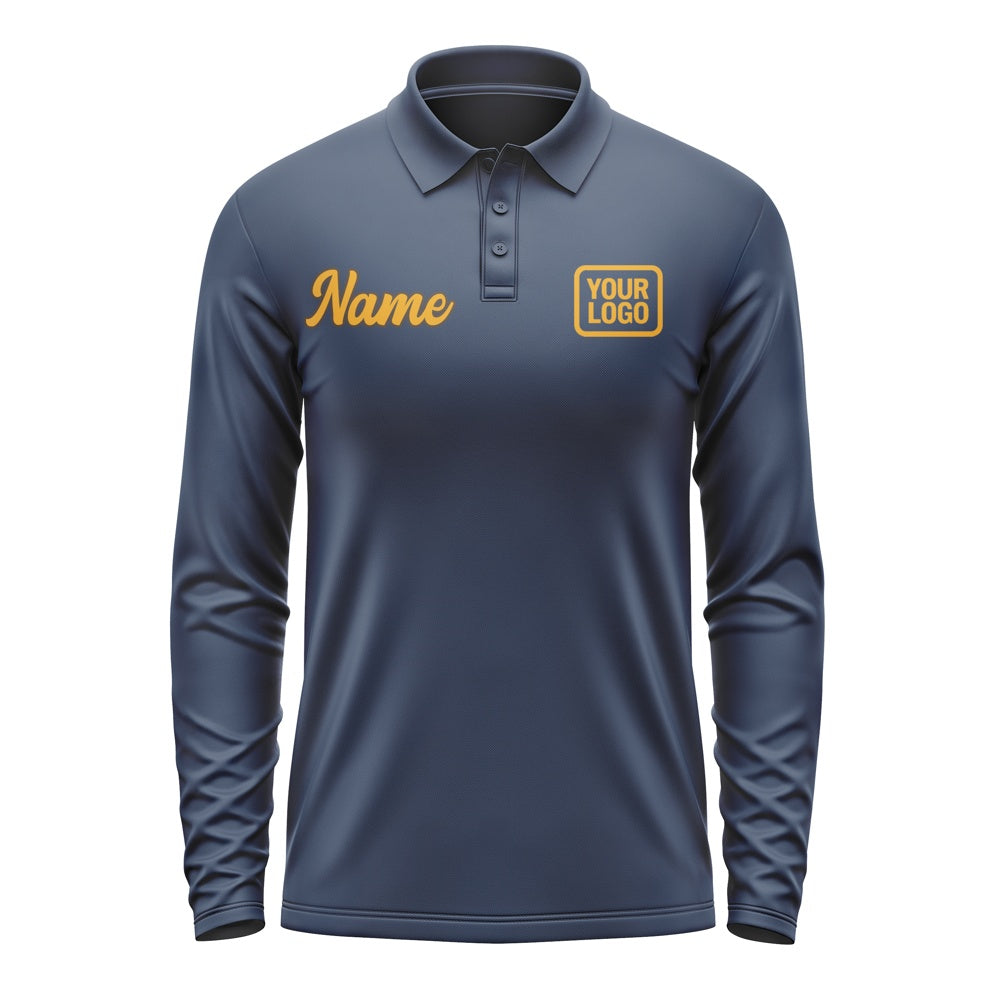Custom Blue Yellow Long Sleeve Polo Shirt