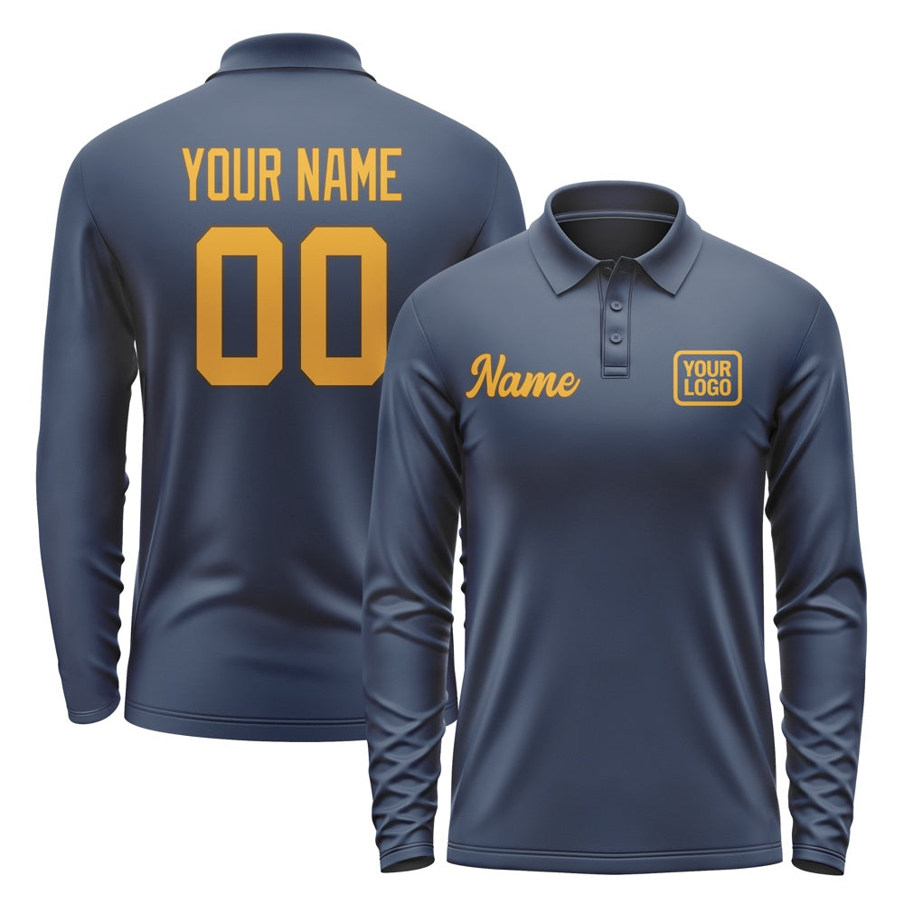 Custom Blue Yellow Long Sleeve Polo Shirt