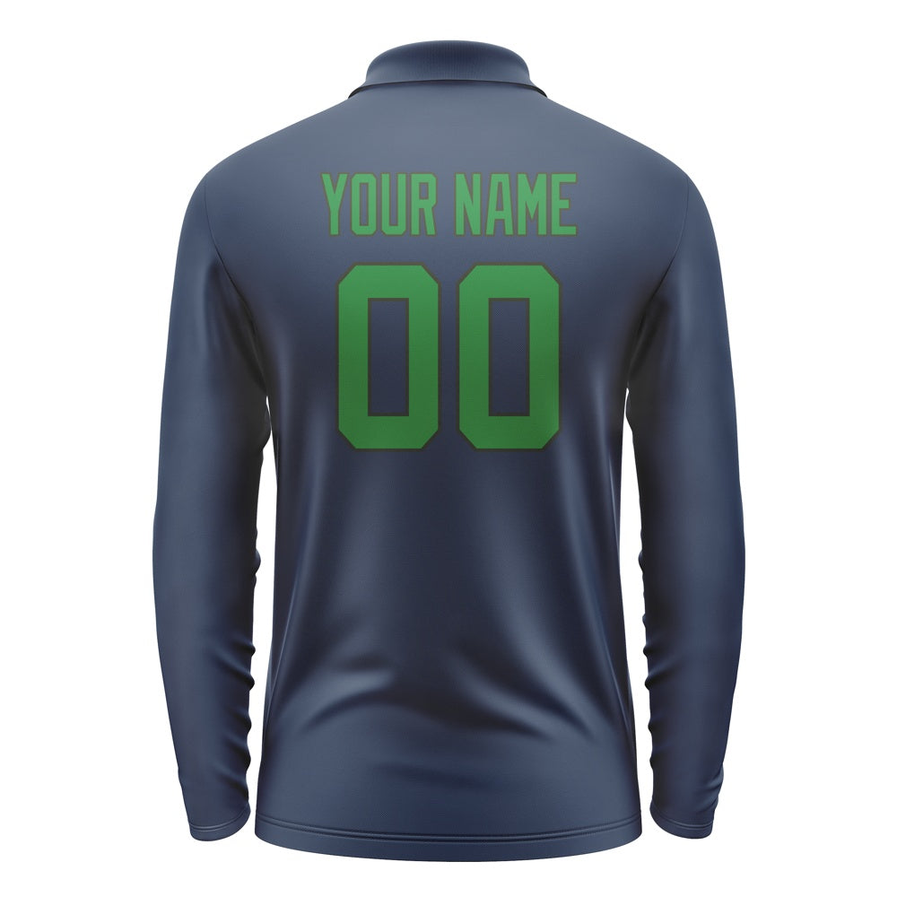 Custom Blue Emerald Green Long Sleeve Polo Shirt