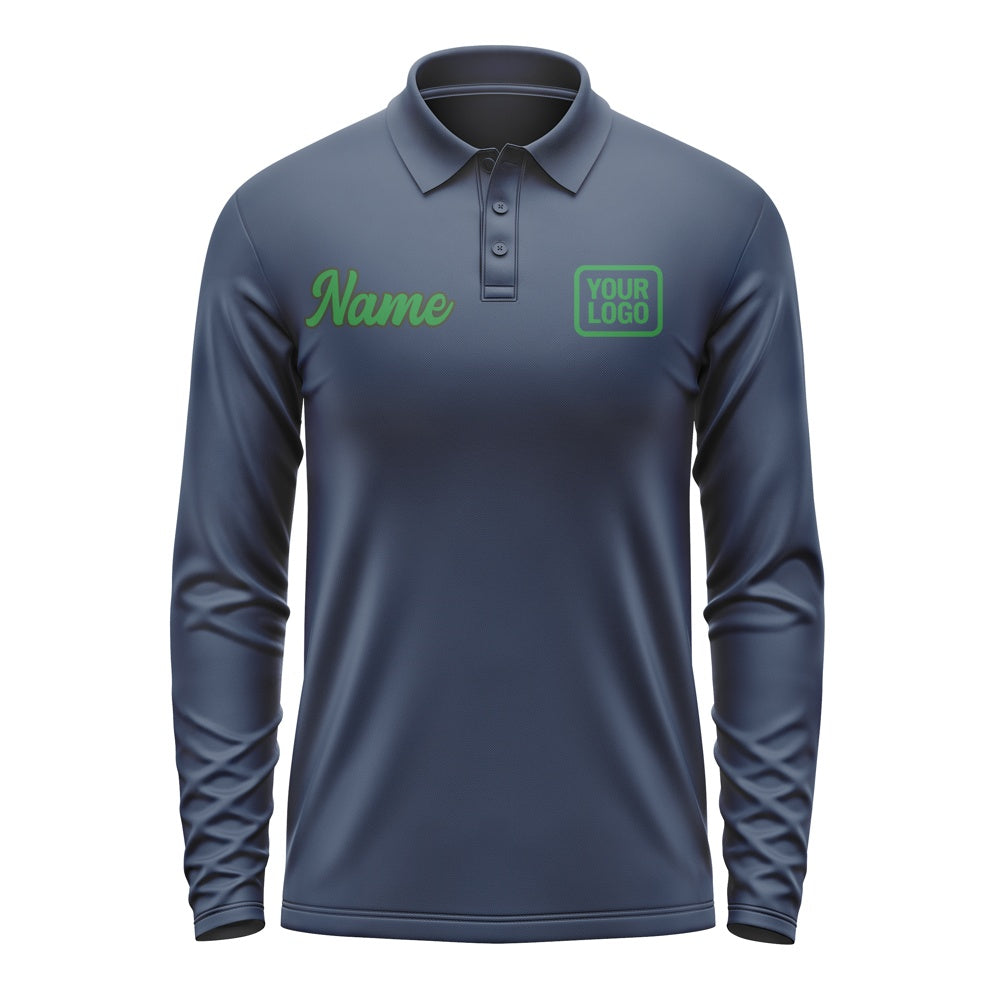 Custom Blue Emerald Green Long Sleeve Polo Shirt