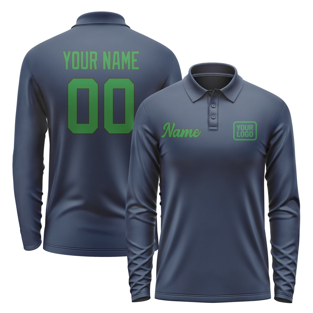 Custom Blue Emerald Green Long Sleeve Polo Shirt