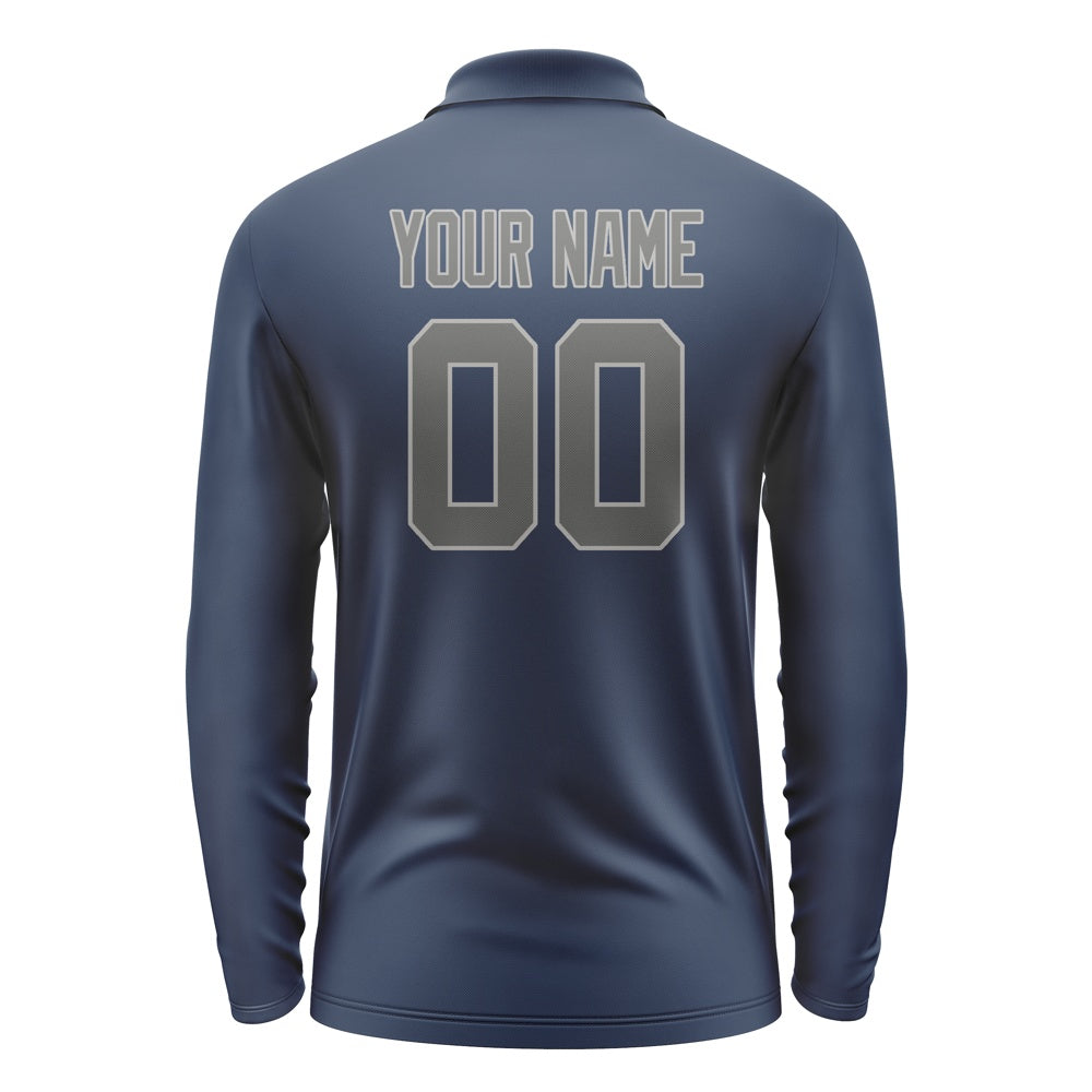 Custom Blue Dark Grey Long Sleeve Polo Shirt