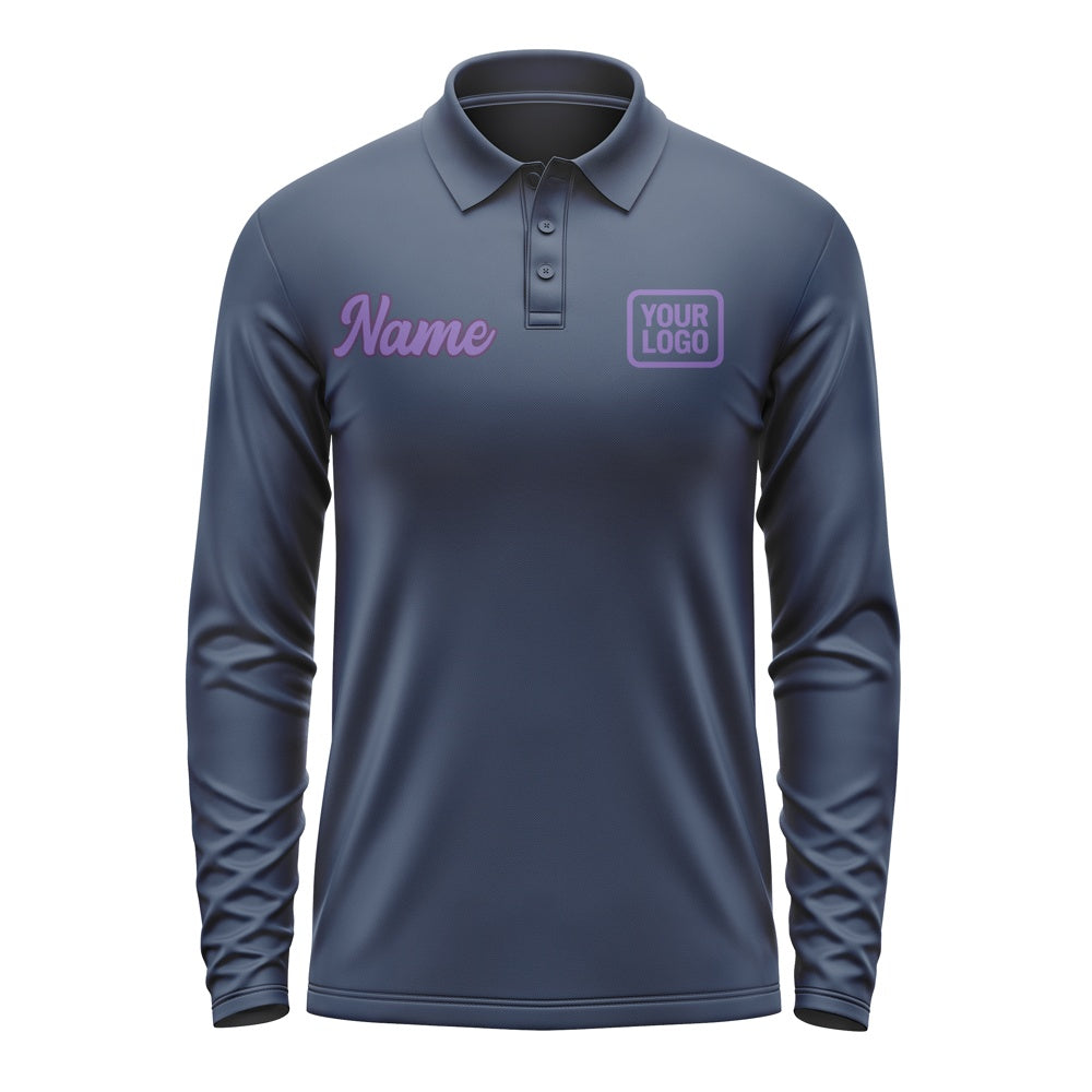 Custom Blue Light Purple Long Sleeve Polo Shirt