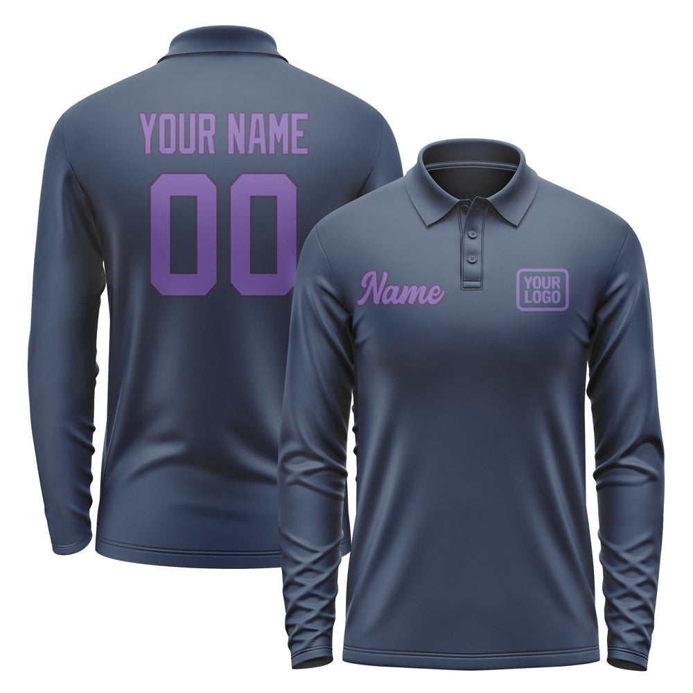 Custom Blue Light Purple Long Sleeve Polo Shirt