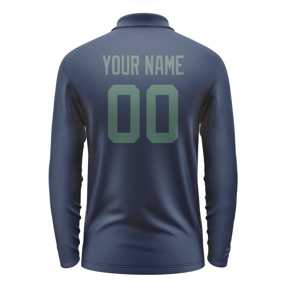 Custom Blue Blue Green Long Sleeve Polo Shirt