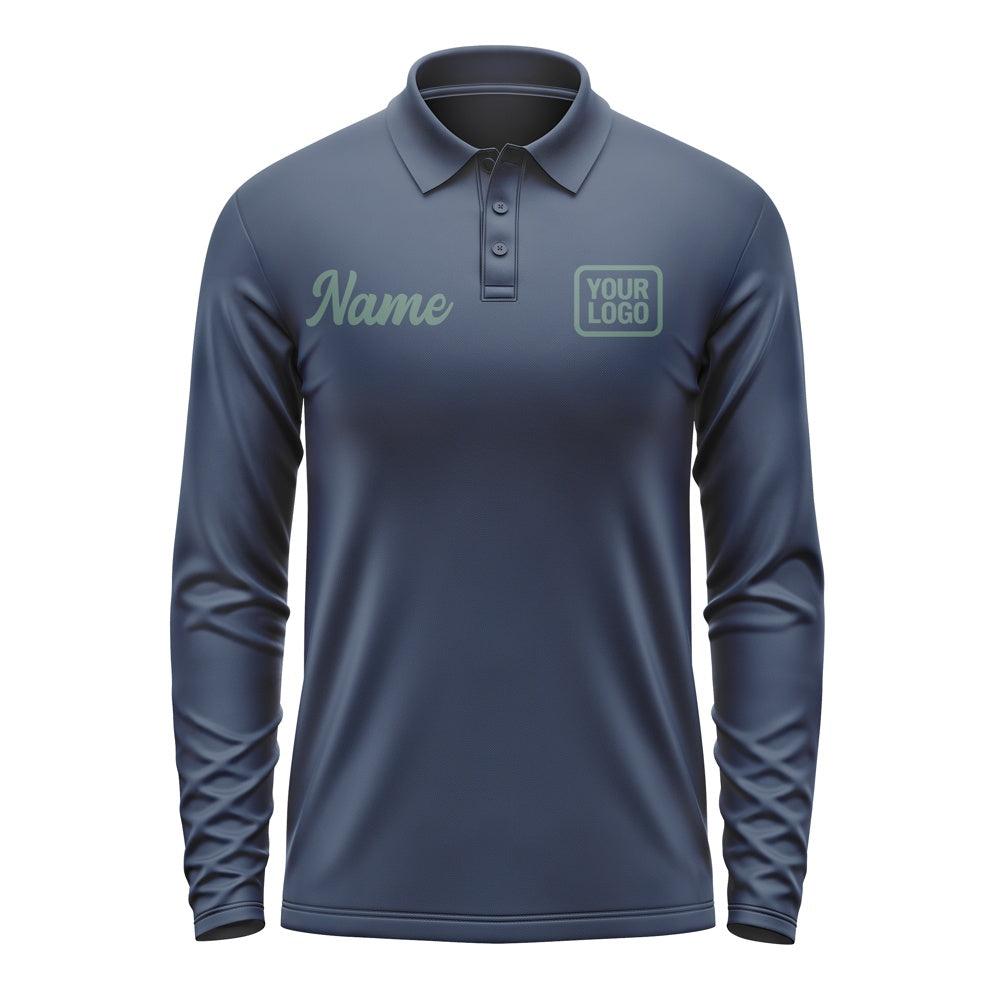 Custom Blue Blue Green Long Sleeve Polo Shirt