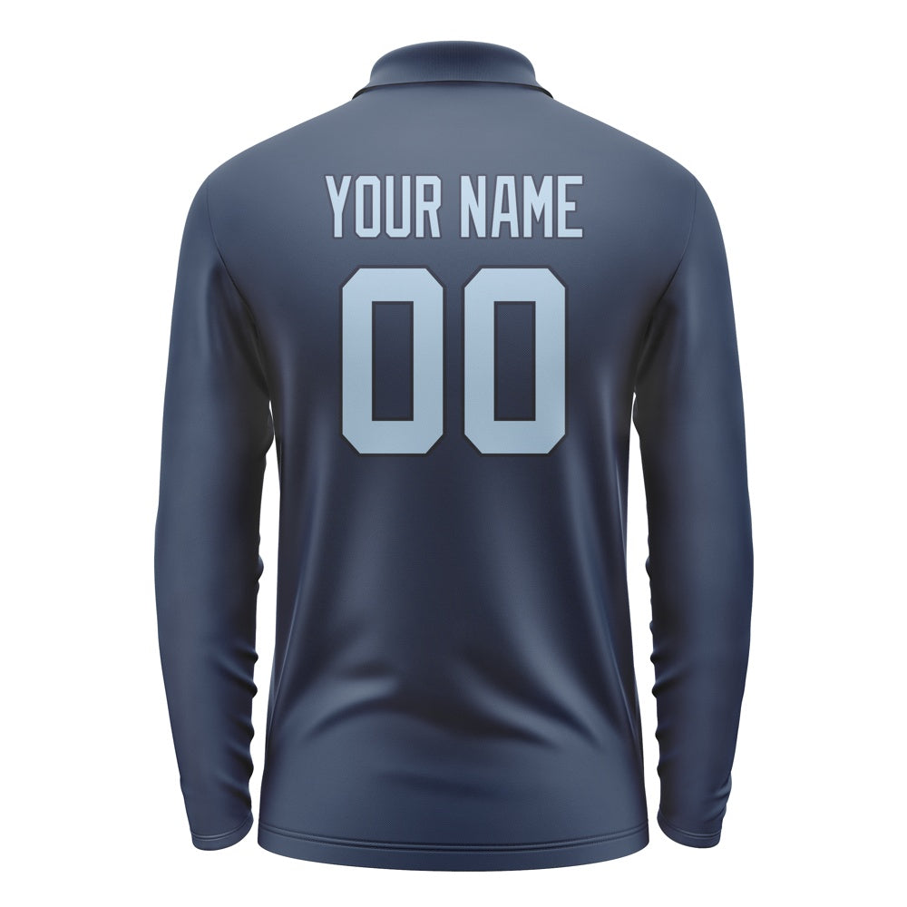 Custom Blue Light Blue Long Sleeve Polo Shirt