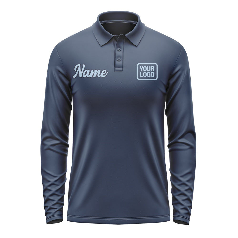 Custom Blue Light Blue Long Sleeve Polo Shirt