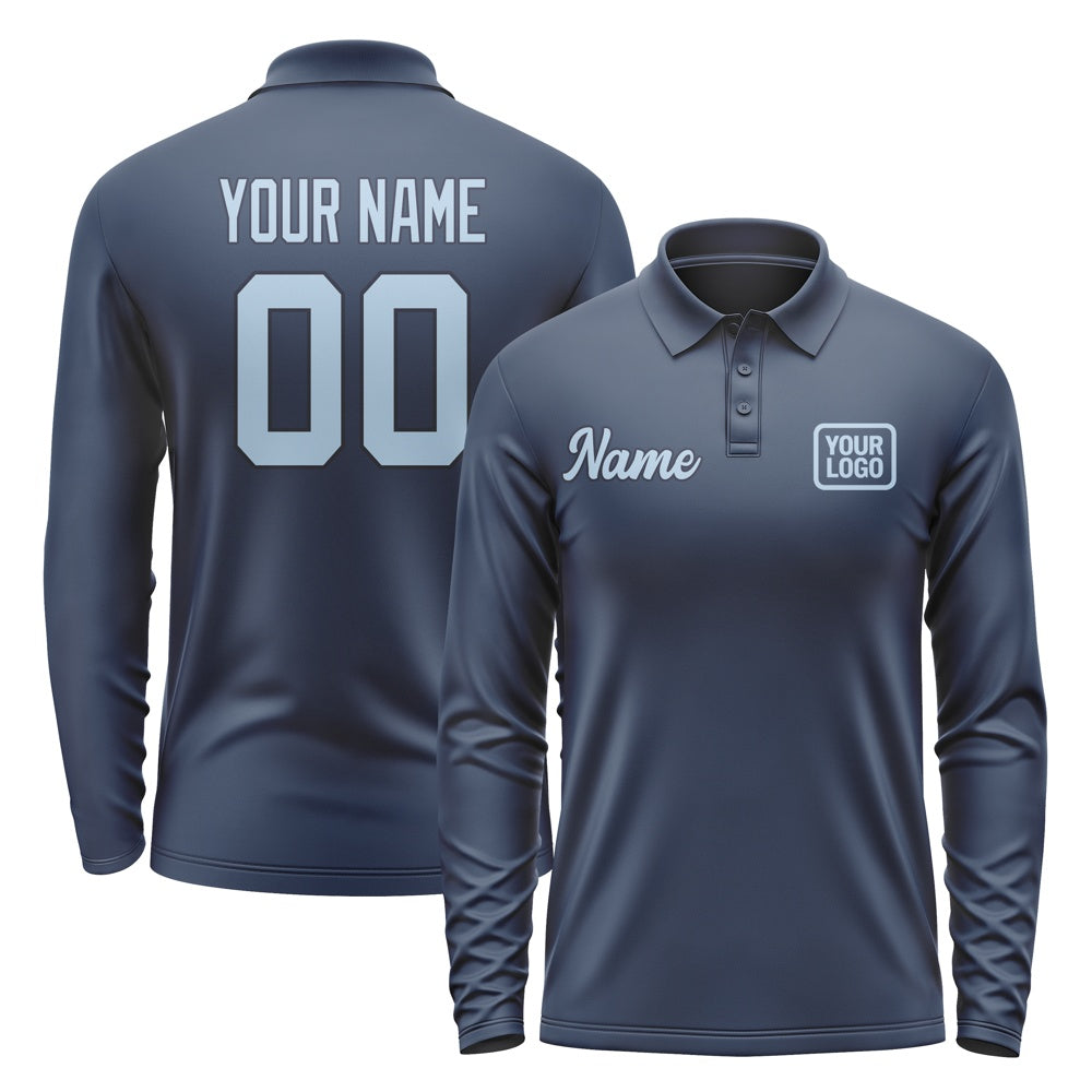 Custom Blue Light Blue Long Sleeve Polo Shirt