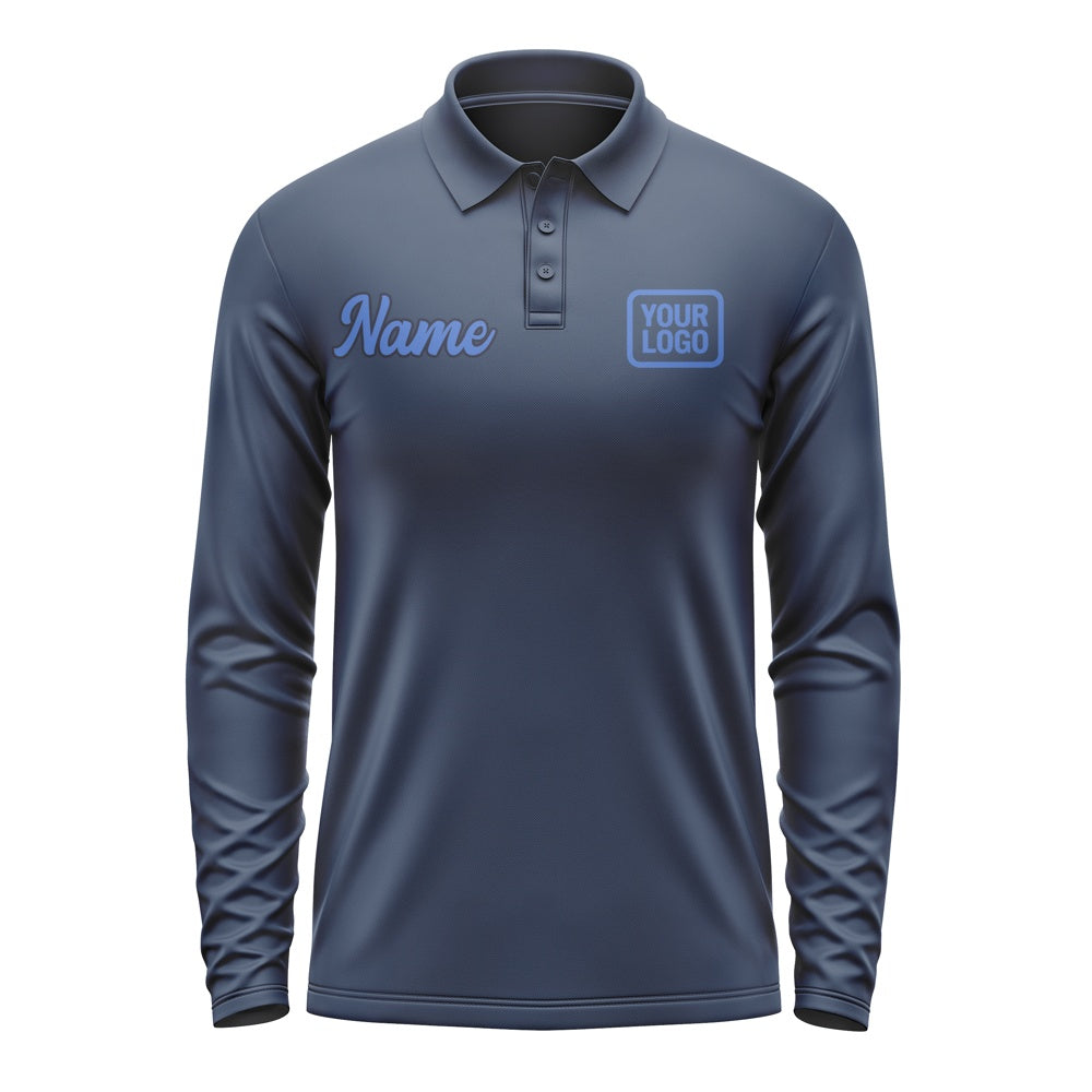 Custom Blue Sky Blue Long Sleeve Polo Shirt