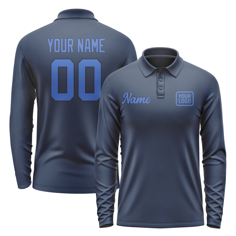 Custom Blue Sky Blue Long Sleeve Polo Shirt