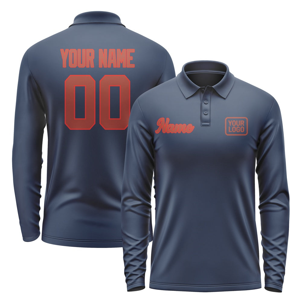Custom Blue Coral Red Long Sleeve Polo Shirt