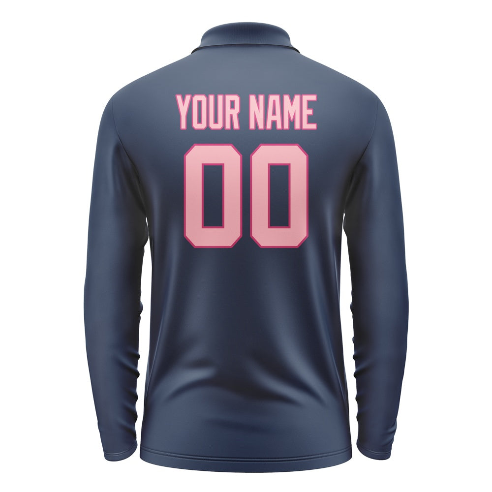 Custom Blue Light Pink Long Sleeve Polo Shirt