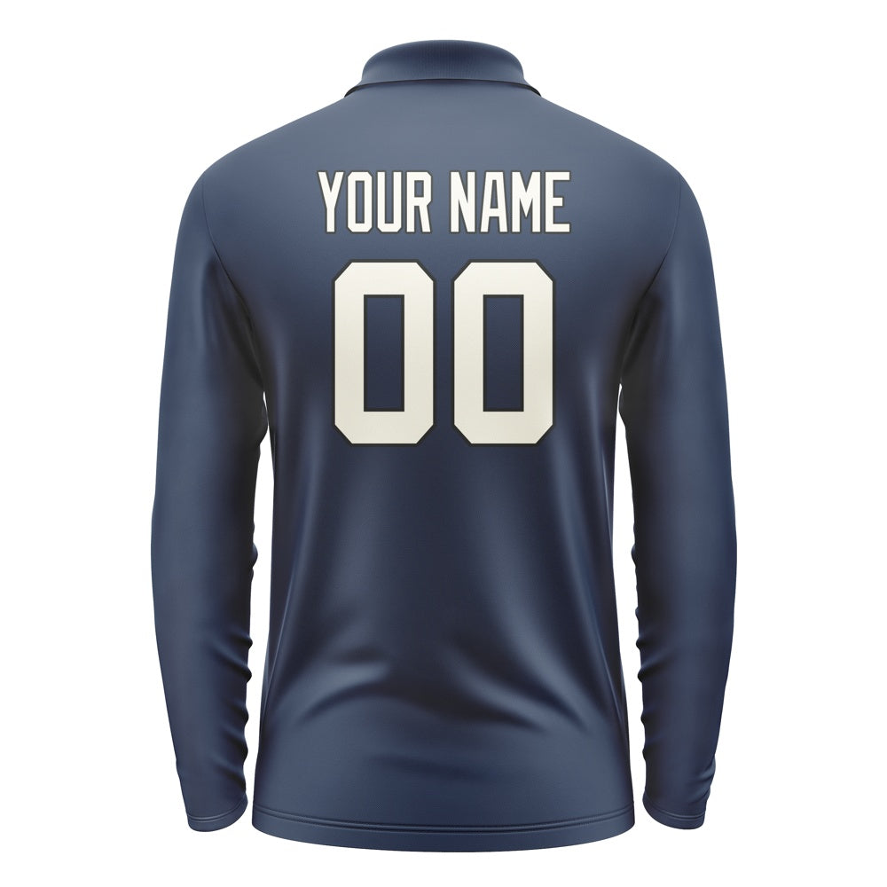 Custom Blue Cream Long Sleeve Polo Shirt