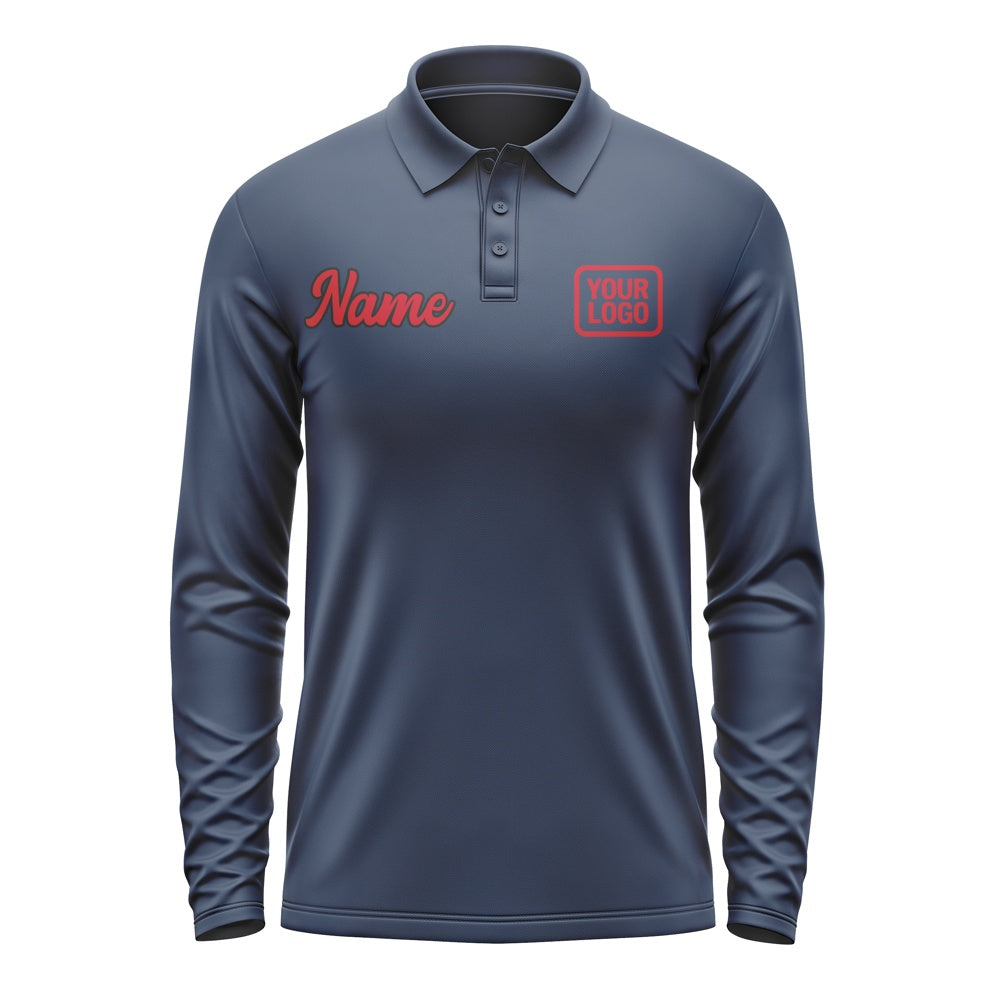 Custom Blue Red Long Sleeve Polo Shirt