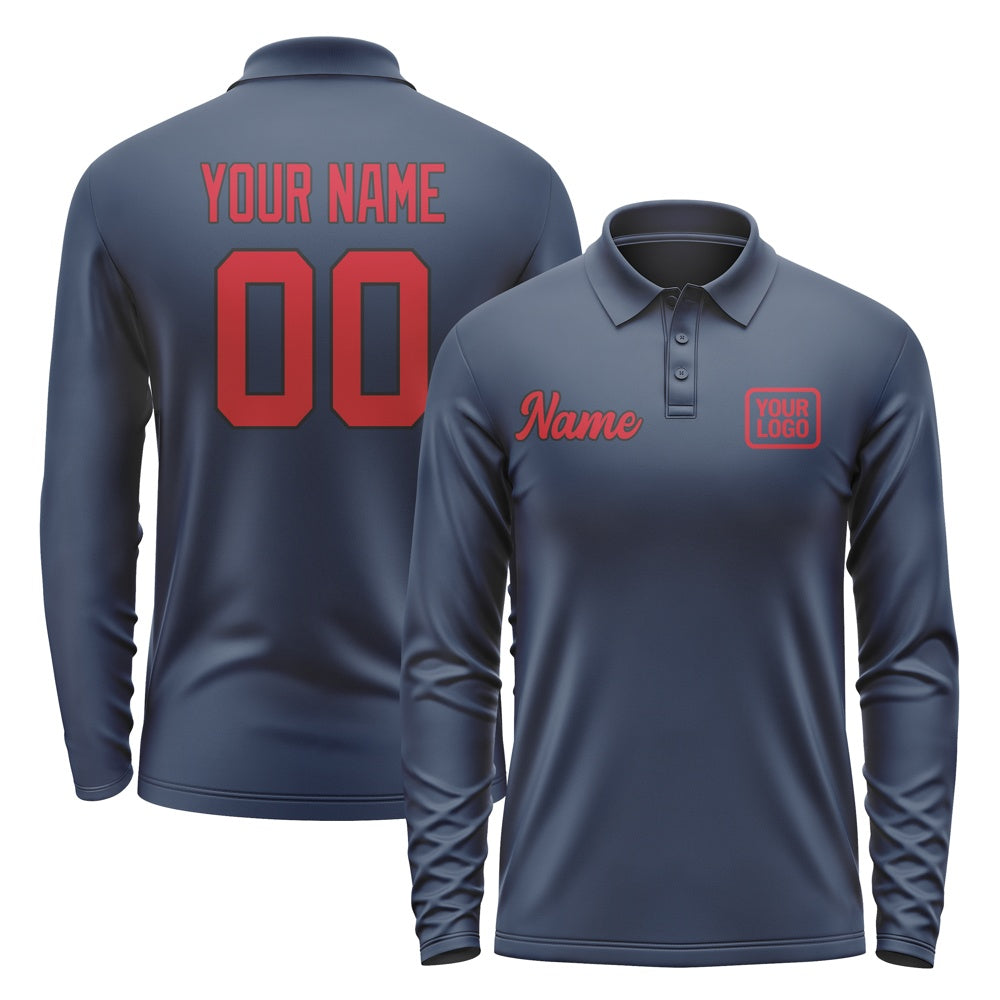 Custom Blue Red Long Sleeve Polo Shirt