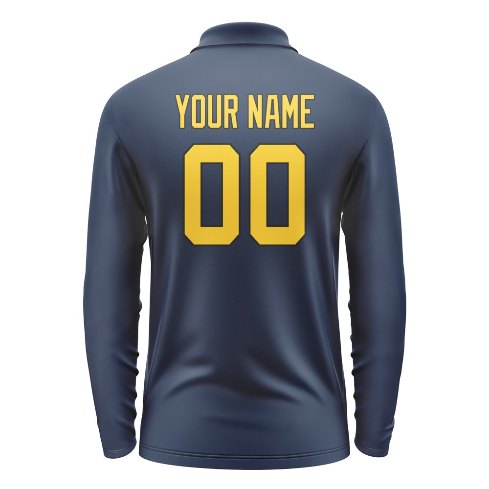 Custom Blue Gold Long Sleeve Polo Shirt