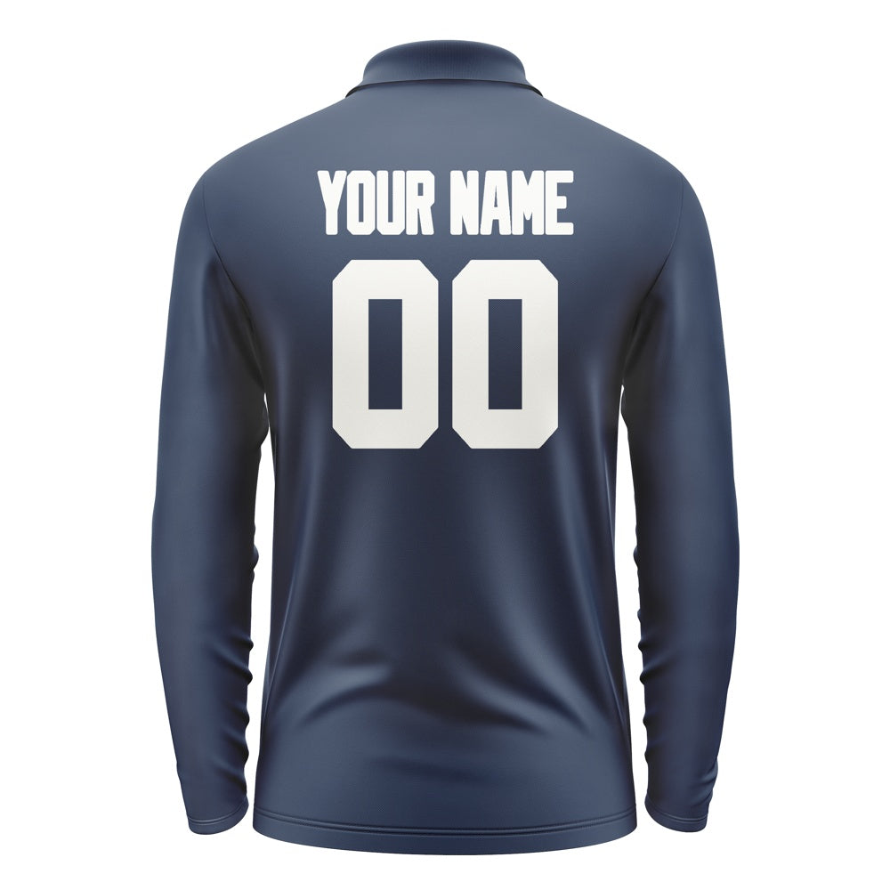 Custom Blue White Long Sleeve Polo Shirt