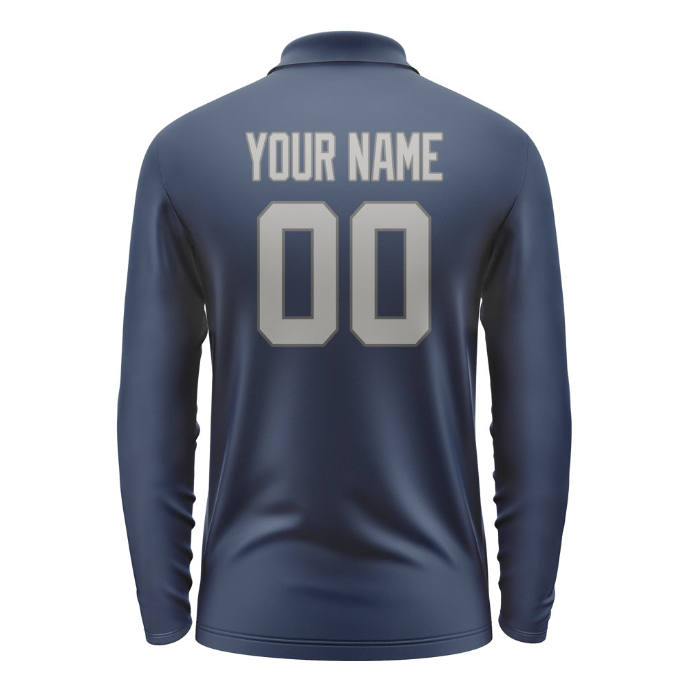 Custom Blue Gray Long Sleeve Polo Shirt