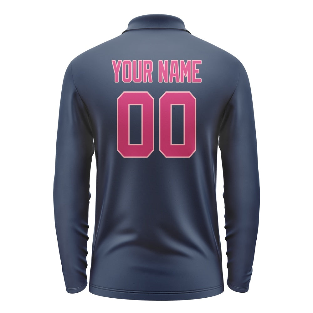 Custom Blue Pink Long Sleeve Polo Shirt