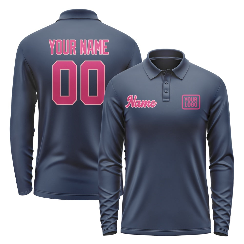 Custom Blue Pink Long Sleeve Polo Shirt