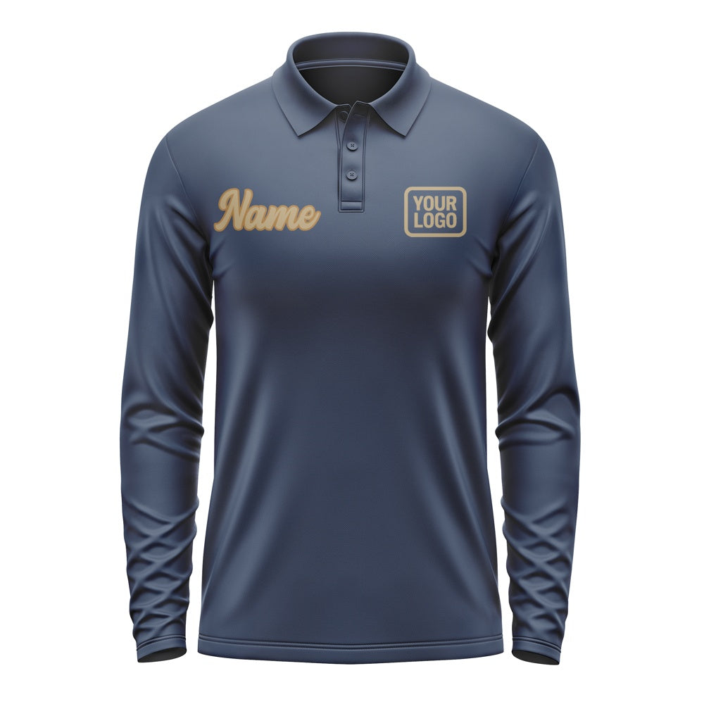 Custom Blue Light Khaki Long Sleeve Polo Shirt