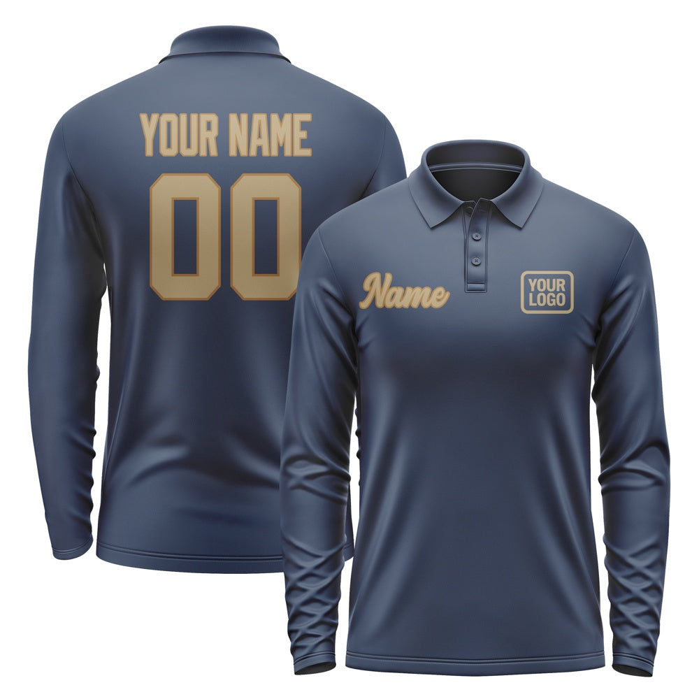 Custom Blue Light Khaki Long Sleeve Polo Shirt