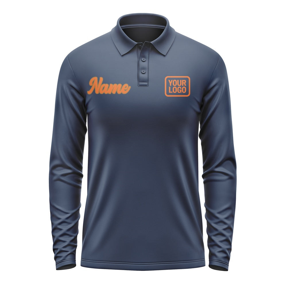 Custom Blue Orange Long Sleeve Polo Shirt