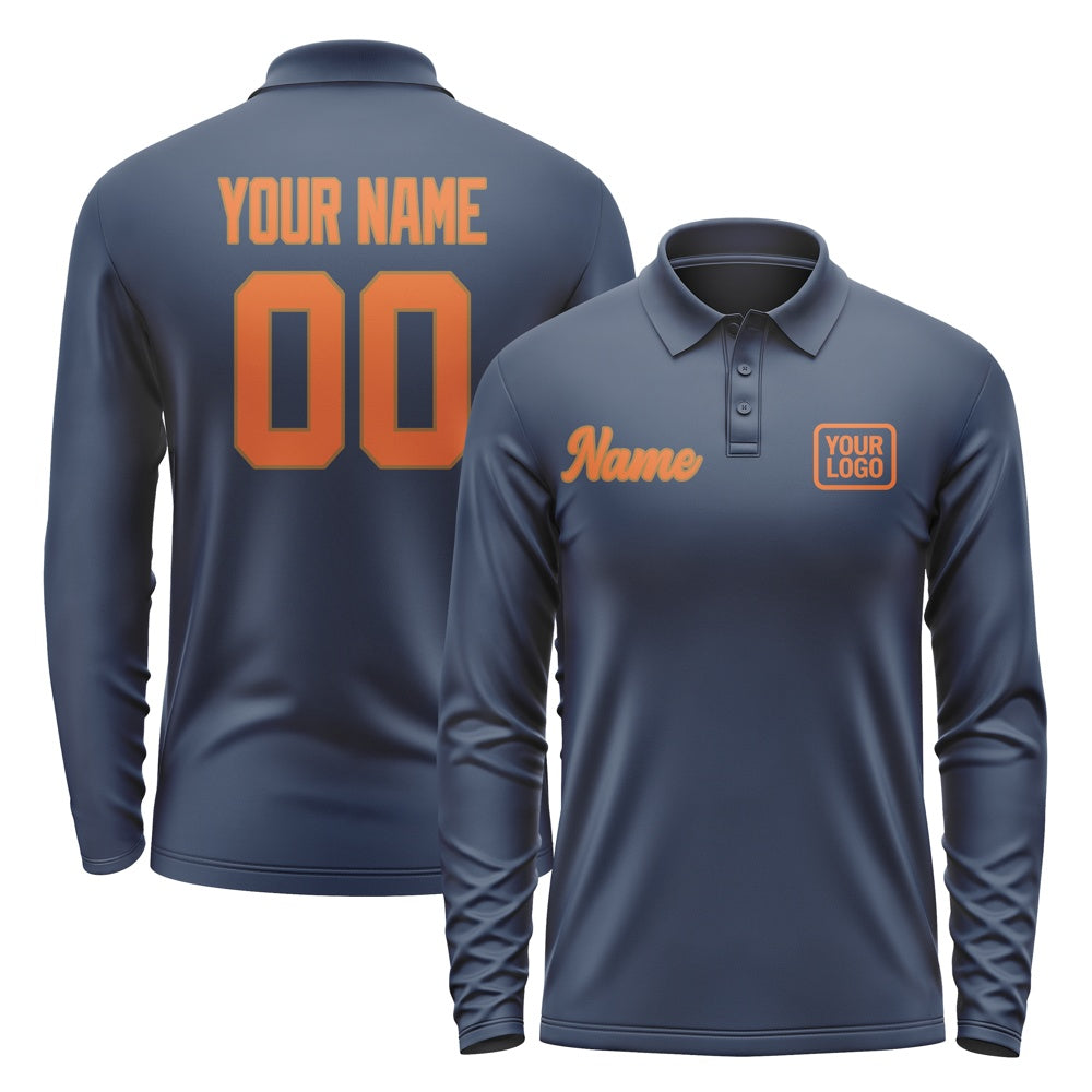 Custom Blue Orange Long Sleeve Polo Shirt