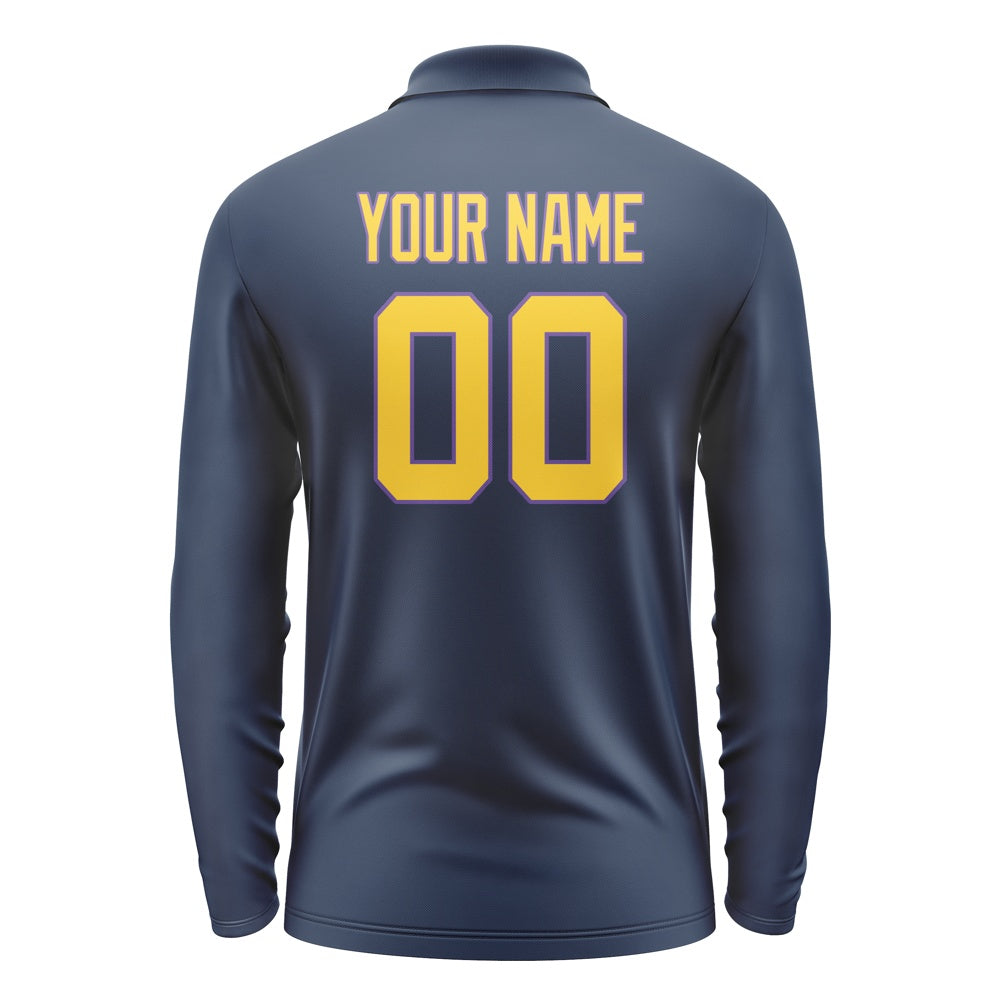 Custom Blue Gold Long Sleeve Polo Shirt