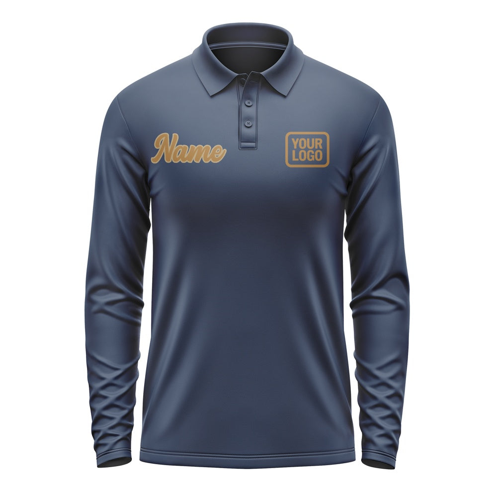 Custom Blue Khaki Long Sleeve Polo Shirt
