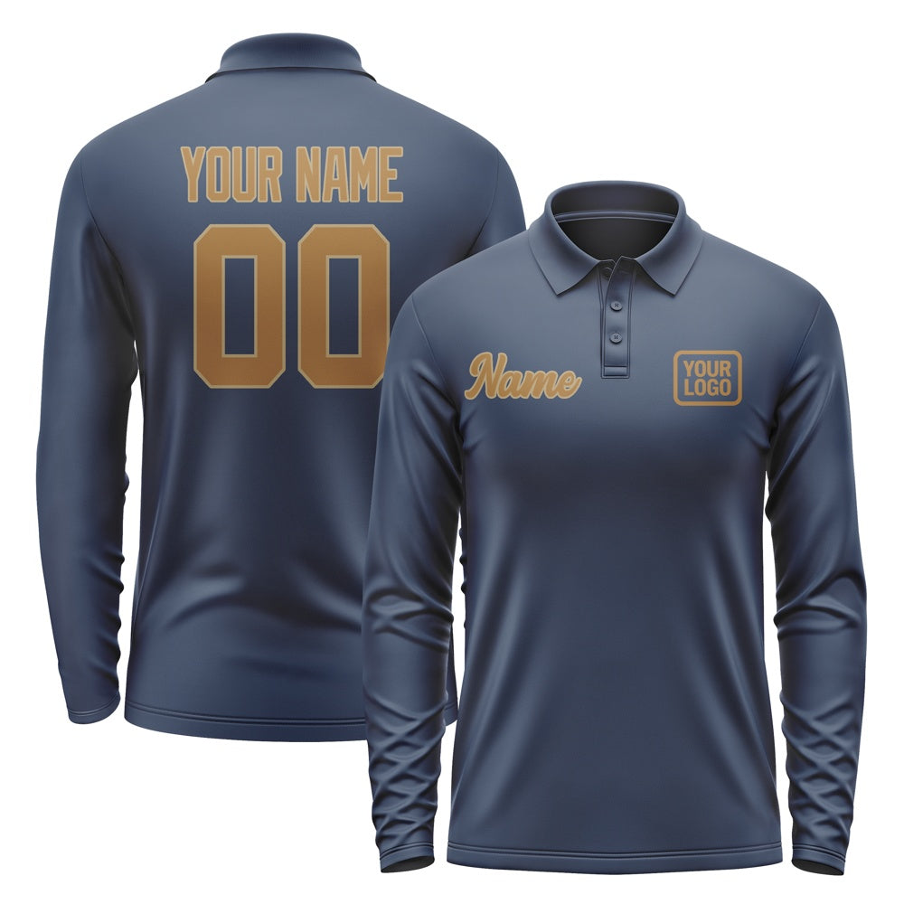 Custom Blue Khaki Long Sleeve Polo Shirt