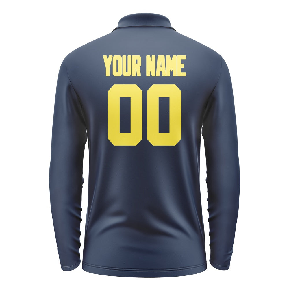 Custom Blue Light Yellow Long Sleeve Polo Shirt