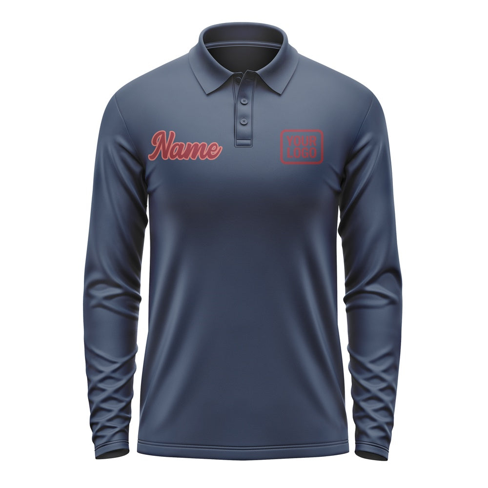 Custom Blue Crimson Red Long Sleeve Polo Shirt